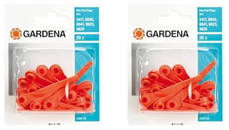 Gardena Ersatzmesser RotorCut: Ersatzmesser für Rasentrimmer und Akkutrimmer, Kunststoff-Messer, leicht auswechselbar, 20 Stück (5368-20) (Packung mit 2)