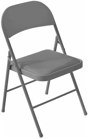 HOMION Folding, Desk Chair, Padded Light Weight, Space Saving, Silver Frame, Faux Leather Deep Thick Padded Seat (1, Grey)