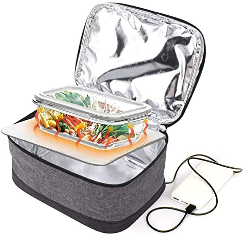 Natudeco Scaldavivande Portatile Borsa Per Il Pranzo con Riscaldamento USB Piccolo Forno Portatile Contenitore Per Il Riscaldamento degli Alimenti Elettrico Per Viaggi Ufficio Campeggio (Grigio)