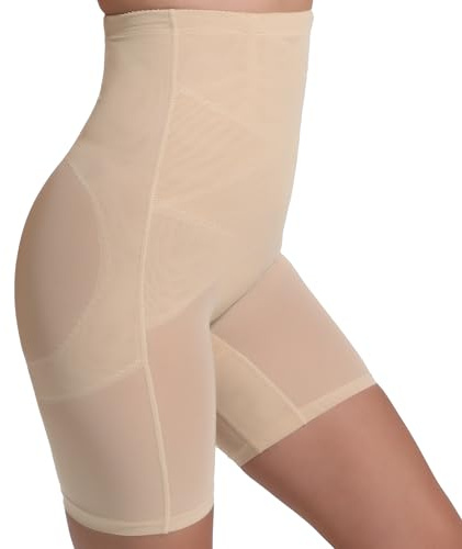 INNERSY Pantalon Corto Moldeador Mujer Beige Braguitas Fajas Reductoras Mujer Abdomen Cintura Alta (3XL, Beige)