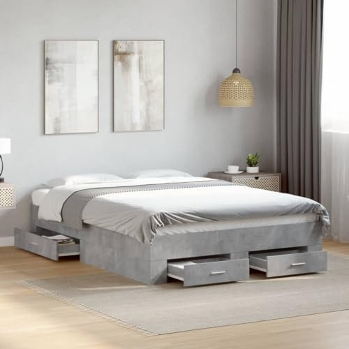 vidaXL Cama con Cajones, Somier Doble de Invitados, Estructura de Cama, Mueble para Dormitorio, Madera de Ingeniería Gris Hormigón 120x190 cm