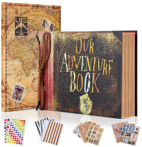 Abenteuerbuch, Tagebuch, Fotoalbum, Sammelalbum mit festem Einband, Reise-Scrapbook für Jahrestag, Hochzeit, Geburtstag, Weihnachten (Retro-Stil), Geschenk für Paare