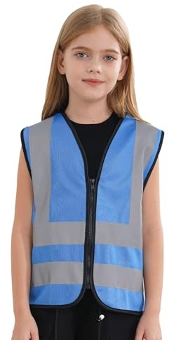 Mufeng Gilet de Sécurité pour Enfant Gilets Réfléchissants Haute Visibilité Gilet de l'École Confortable Léger Universel Un Bleu 7-10 Ans
