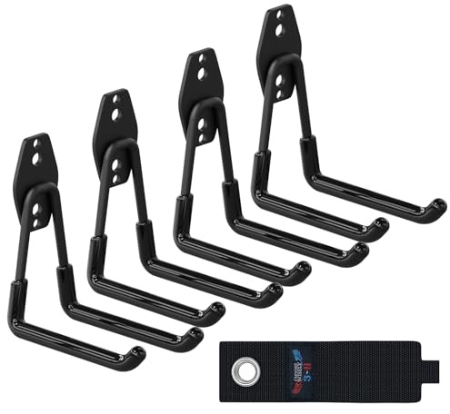 3-H 4 Stück Wandhaken Garage Haken Schwerlast Doppelhaken Garage Storage Hooks, Wand Gerätehaken Schwerlast für Leiter, Werkzeuge, Schlauch, Elektrowerkzeugen, Fahrrad, Gartengeräte, Schwarz (U-haken)