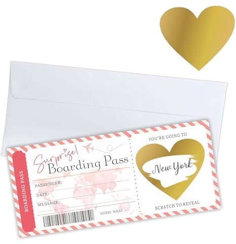 5 Pcs Travel Surprise Cards with Envelopes – Scratch-Off Adventure Tickets & Boarding Pass Design for Holidays, Anniversaries, or Vacations