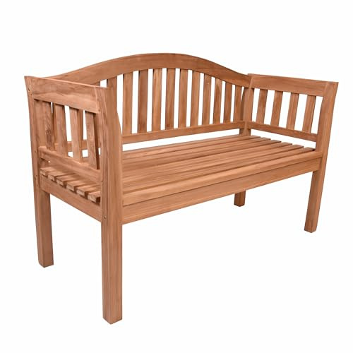 Divero 2-Sitzer Gartenbank „Welle“ aus Teakholz behandelt – Farbe Braun | Rückenlehne in Wellenform