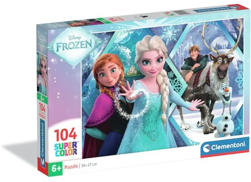Clementoni Puzzle Frozen 104 Stücke für Kindern 6-8 Jahre, Cartoon, Geschenk für Kinder, Puzzle für Kinder, Made in Italy, 25045