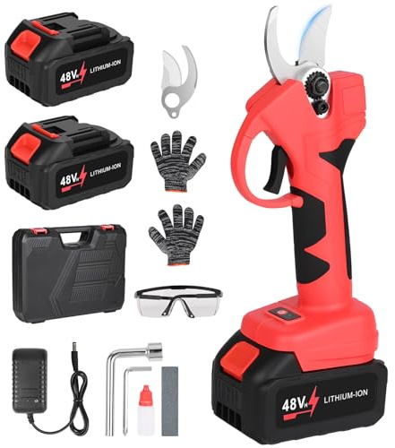 Akku Astschere,GuKKK 35mm Elektrische Gartenschere mit Akku mit 500W Bürstenlosem Motor, Professionelle Elektrische Gartenschere mit 2 Akku 2000mAh, Elektrisch Garten Schere für Zweige, Sträucher