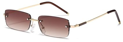 WDZAYXC Rechteckige Retro randlose Sonnenbrille für Damen Herren, Metallfassung, Verschiedene Farbtöne,UV400 Schutz