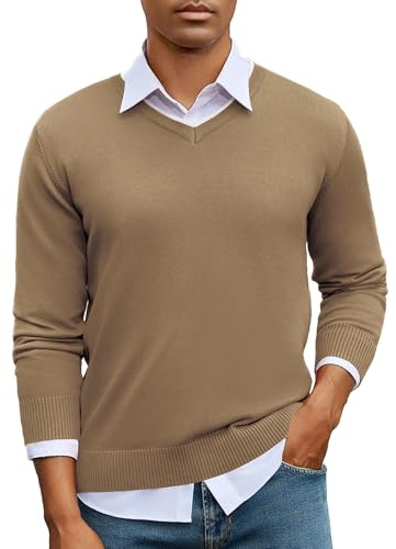 iClosam Suéter Hombre de Punto Algodón Manga Larga Cuello en V Regular Fit | Color liso para combinar en capas, ideal en otoño e invierno, fácil de combinar, para oficina y ocio, durante días laborables