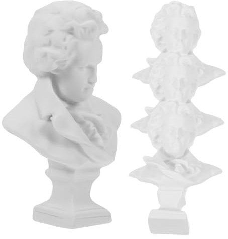 SMASOLO Statue Mini in Resina a Forma di Busto di Musicista Beethoven da 7 Cm, Decorazione da Tavolo Artistica Finitura Liscia, Set da 4 Pezzi per Arredamento Casa e Collezione