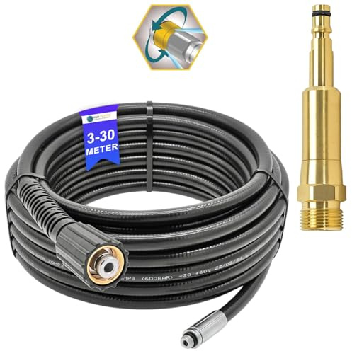 Manguera de limpieza de tuberías de 10 metros, para limpiador de alta presión M22 x 1,5, manguera de desatascador compatible con Karcher, etc.