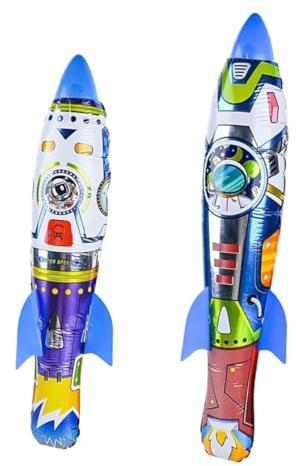 ifundom Inflatable Rocket 2pcs Set for, Outdoor Hand Throwing Flying Rockets, 63cm Large 55cm Small Aluminum Film Birthday Party