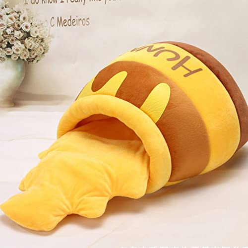 Alomejor Lit Grotte pour Chat, Coussin Amovible Doux et Chaud pour Chats, Maison pour Animaux de Compagnie en Forme de Pot de Miel de Dessin animé pour Petits Chiens, Matériau en Velours Doux