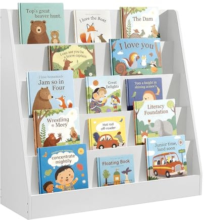 SONGMICS Custos Colección - Estantería Infantil, Estantería Montessori de 5 Niveles, Soporte para Libros Ilustrados, para Guardería, Zona de Lectura, 30 x 80 x 80 cm, Blanco Nube GKR076WZ01