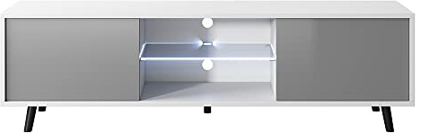 Selsey Lefyr – TV-Lowboard in Weiß Matt/Grau Hochglanz mit LED-Beleuchtung 140 cm