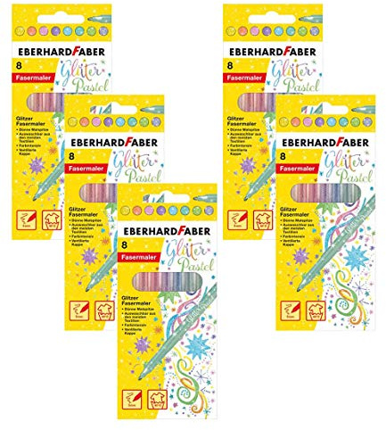 Eberhard Faber 551009 Glitzer Fasermaler in Pastell Farben im Kartonetui (5er Pack / Pastell Farben)