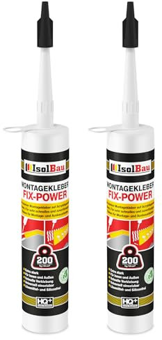 Isolbau Montagekleber Fix-Power - 2 x 480 g Styroporleber, Kraftkleber, Alleskleber, Baukleber für Innen- & Außenbereich - 200 kg / 10 cm - Weiß