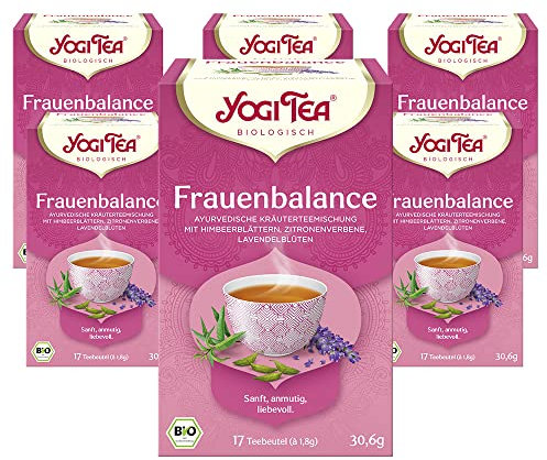 YOGI TEA, Equilibre Féminin, Infusion Bio, Tisane Naturellement Sans Caféine, Mélange de Feuilles de Framboise, Verveine Citron et Fleurs de Lavande, 102 (6x17) Sachets de Thé