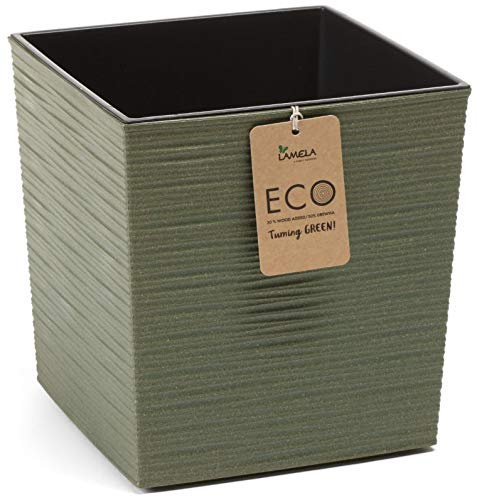 Muddy Hands Eco Friendly Chisel Plant Pot Indoor Home Outdoor Garden Square Flower Planter - Made from Recycled Plastic & Wood (Square Large, Green)