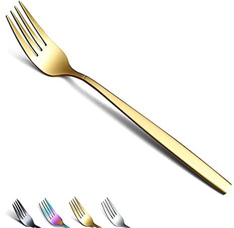 Berglander Gold Dinner Forks of 4, Stainless Steel Titanium Golden Plating Fork Set, Forks And Spoons Silverware, Spoons And Forks Set