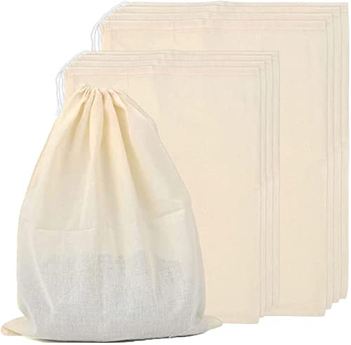8 Pcs Cotton Fine Mesh Strainer Bag, Reusable Cotton Muslin Straining Bag Fine Mesh, Food Strainer Filter Bags for Nut Milk, Juice, Jam Home Brewing (35 x 45 cm or 30 x 40 cm)