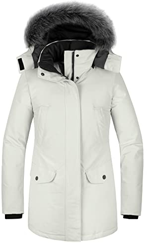 Wantdo Abrigo de Invierno Cálido para Mujer Chaqueta Abrigada a Prueba de Viento para Exteriores Chaqueta Acolchada de Algodón Parka Clásica Larga Gruesa Blanco Grisáceo XL