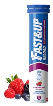 Fast&Up Reload Electrolyte Tablets, Mixed Berry Flavour, 20 Effervescent Tablets, Rapid Hydration & Energy, with Vitamin C & B12, Vegan