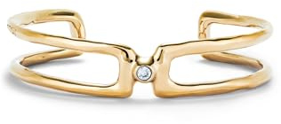 UNO DE 50 Bracciale RIGIDA DOBLE DE ALEACIÓN DE METALES BAÑADA EN oro 18K CON TOPACIO BLANCO- Min. Perímetro: 16,7