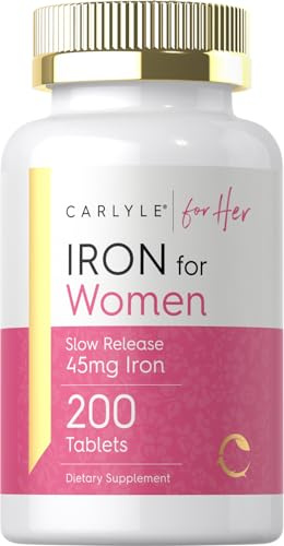Carlyle Iron Supplement for Women | 200 Slow Release Tablets | from Ferrous Sulfate | Vegetarian, Non-GMO & Gluten Free | for Her
