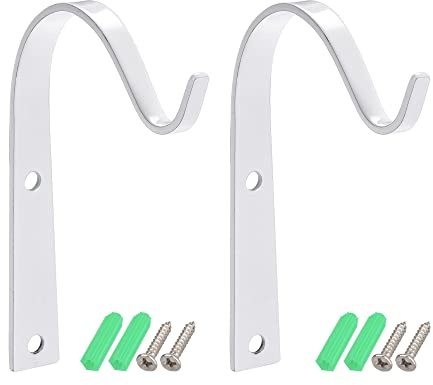sourcing map Iron Wall Hooks Hanging Bracket 4 Inch Indoor Outdoor Use for Hanging Lanterns Plants and Lights (White, Pack of 2)