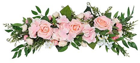 INIFLM Künstliche Rosenblüte, Rosen-Girlande, 49.7 cm Hochzeitsbogen-Kranz, Blumen, künstliche Girlande mit Rose und grünen Blättern für Zuhause, Hochzeit, Wand, Türdekoration