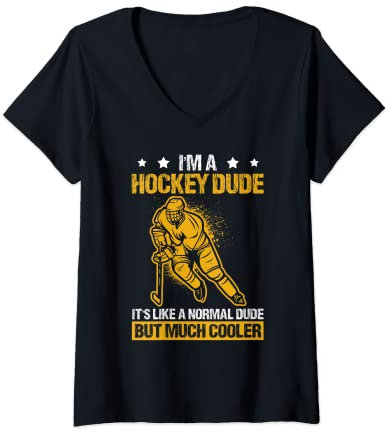 Damen Eishockeyspieler Eissport Stürmer Verteidiger T-Shirt mit V-Ausschnitt