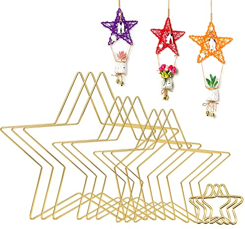 Yuragim Gold Metallring Kranz, 12 Stück 4 Größen Metallringe Hochzeitskranz zum Basteln Hängend Stern Ring Makramee Hoops Sterne Ringe für Traumfänger, Floral Hoop Kranz DIY Hochzeit Weihnachten Dekor