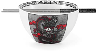 Hagary Dragon Ramen Schüssel mit Essstäbchen, Keramikschale, Edelstahl-Essstäbchen, japanischer Stil, Udon Miso, Nudeln, Suppenschalen, Einweihungsgeschenk, Hochzeitsgeschenke, entworfen in Korea