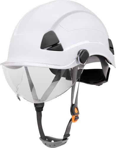 Honeywell Fibre Metal Safety Helmet with Visor, Hard Hat for Construction, Non-Vented, 4-point buckle chinstrap, 6-point ratchet suspension, Resistant to extreme temperatures, White, FSH10001E