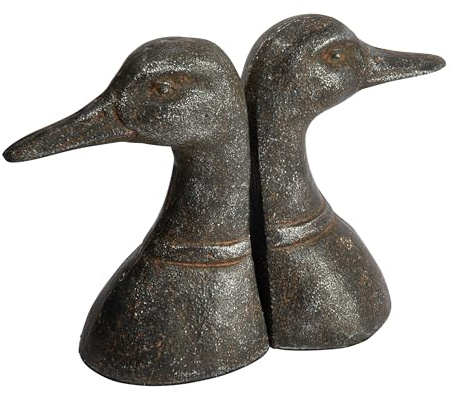 Creative Co-Op Decorative Distressed Cast Metal Duck Head Bookends, Black, Set of 2