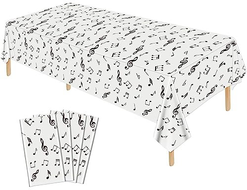 Hegbolke Paquete De 4 Manteles De Notas Musicales De 220x130cm, Manteles Rectangulares Reutilizables para Música, Notas Musicales, Decoración De Fiesta De Cumpleaños