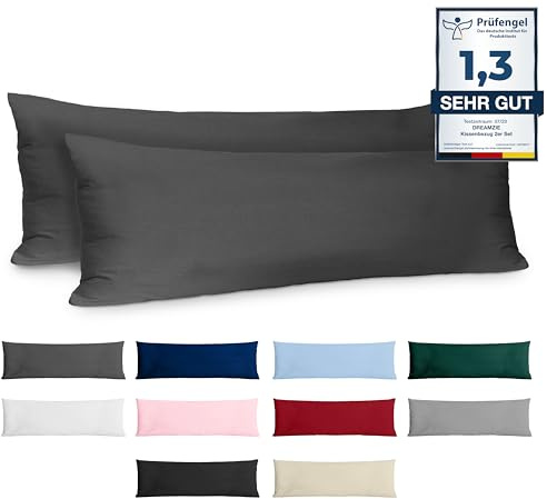 Dreamzie - Kuddfodral 40x145 Renforcé Bomull (Set om 2) - Anthracite - Tätt vävd med 57 trådar/cm² - Kudde 40 x 145 cm - Oeko Tex-certifierad