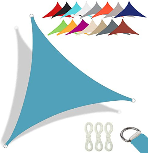 CANYUE Qualità Tessuto Oxford - Tenda A Vela Triangolare - Vela Ombreggiante Parasole Traspirante E Protezione Solare Raggi UV Per Esterno Giardino Terrazza (5X5X5 m,Blu lago)