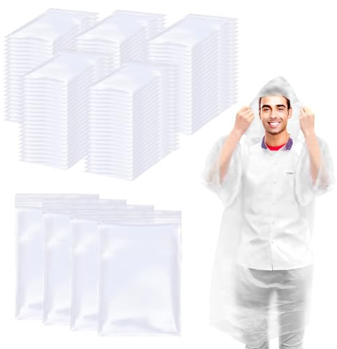 108 Pack Disposable Rain Ponchos for Adults Plastic Ponchos with Hood Raincoat Poncho Bulk for Men Women Camping Outdoor (Clear)