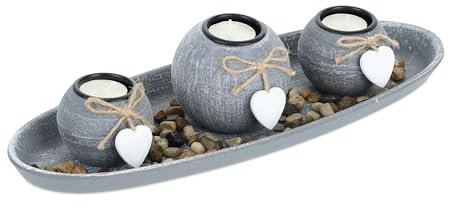 Relaxdays Porte-Bougies avec Plateau, 38 cm, Boucles & cœurs, décoration de Table, Salon, Chambre, bougeoir, Gris/Blanc