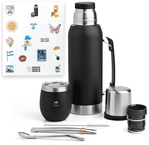 BARGRIN Kit Mate Argentino - Mate Argentino - Kit Mate - Yerba Mate - Mate Bombilla - Productos Argentinos - Negro