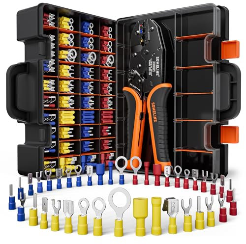 SOMELINE Kit Pinze a Crimpare Terminali, 39 Tipi, 0,34-6mm² Pinze a Crimpare, Connettori Per Cavi Terminali a Crimpare Isolati in PVC, Strumenti Per Crimpare