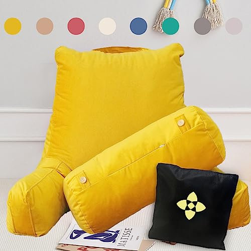 Ergonomisches Bettruhe-Lesekissen mit Abnehmbarer Nackenrolle, weiches Lendenwirbelstützkissen mit optimaler Dichte, extra großes Taillenkissen, Rückenlehnenkissen mit Stützarmen für Bücher
