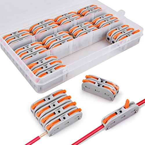 33 Pezzi Connettori Elettrici Rapidi con Polo, morsettiera elettrica cavi elettrici connettore 1 Filo 2 Entrate morsetti elettrici rapidi connettori per Cavi Combinabili Liberamente