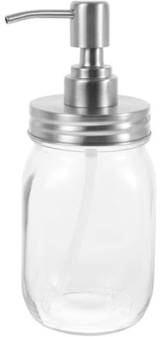 Amosfun 500ml Glass Mason Jar Soap Dispenser with Stainless Steel Pump | Refillable Lotion & Dish Soap Bottle for Kitchen, Bathroom, Travel