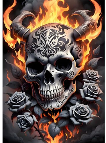 EOBROMD Diamond Painting Erwachsene Flammen, 5D Diamant Painting Bilder Erwachsene Totenköpfe, DIY Diamond Painting Bilder Diamant Malerei Blumen Set für Wanddekoration 30x40cm
