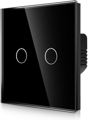 CNBINGO Interruptor de luz táctil de 2 vías, interruptor de pared negro con panel de vidrio y retroiluminación LED de estado, no requiere cable neutro, solo empareja con esta serie de interruptores de