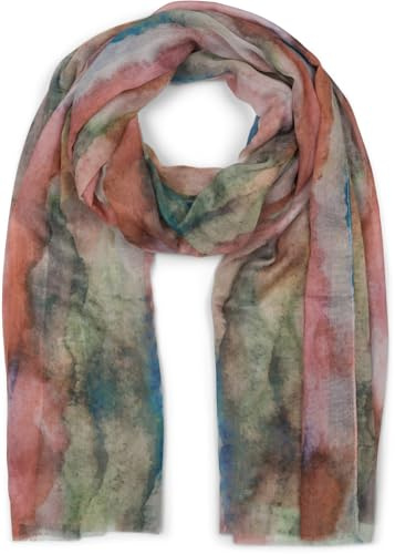 styleBREAKER Damen Schal mit buntem Aquarell Farbverlauf Muster, leichtes sommerliches Tuch mehrfarbig 01016240, Farbe:Terracotta-Grün-Blau